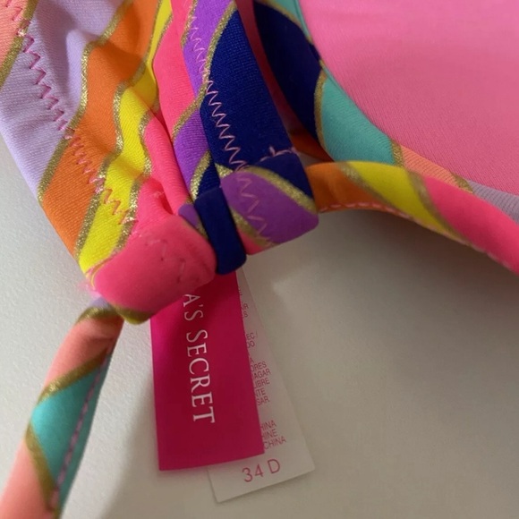 Victoria’s Secret Womens Bikini Swim Top Size 34D Pink Multicolor Padded - Picture 5 of 6